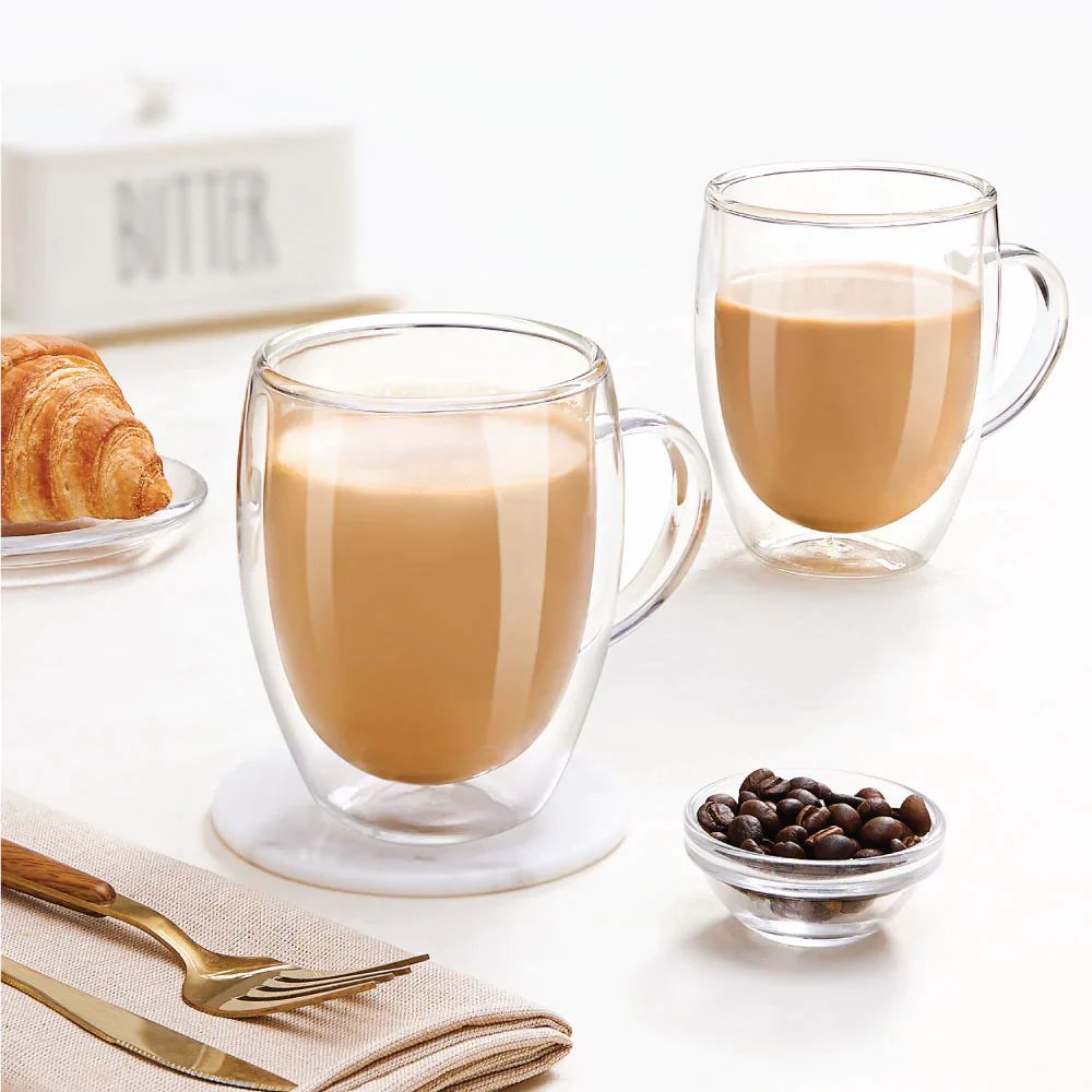 2pcs 120ml Glass Coffee Mug Clear Double Wall Insulated Thermal Tea Cup