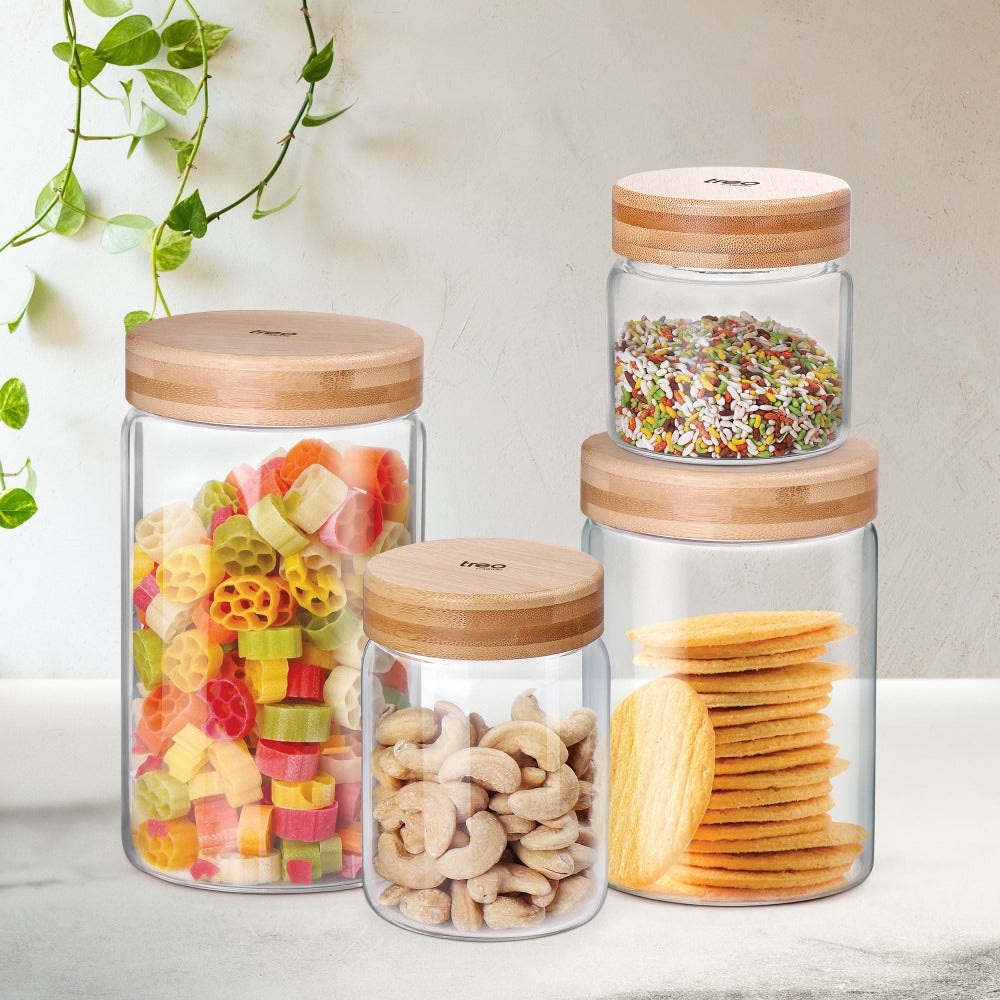 CROCKERI Glass Jars With Cork Lid (Pack Of 3), Unique Mason Jar, Storage  Jars For Kitchen, Daily Use, Crystal Clear Glass Jar.