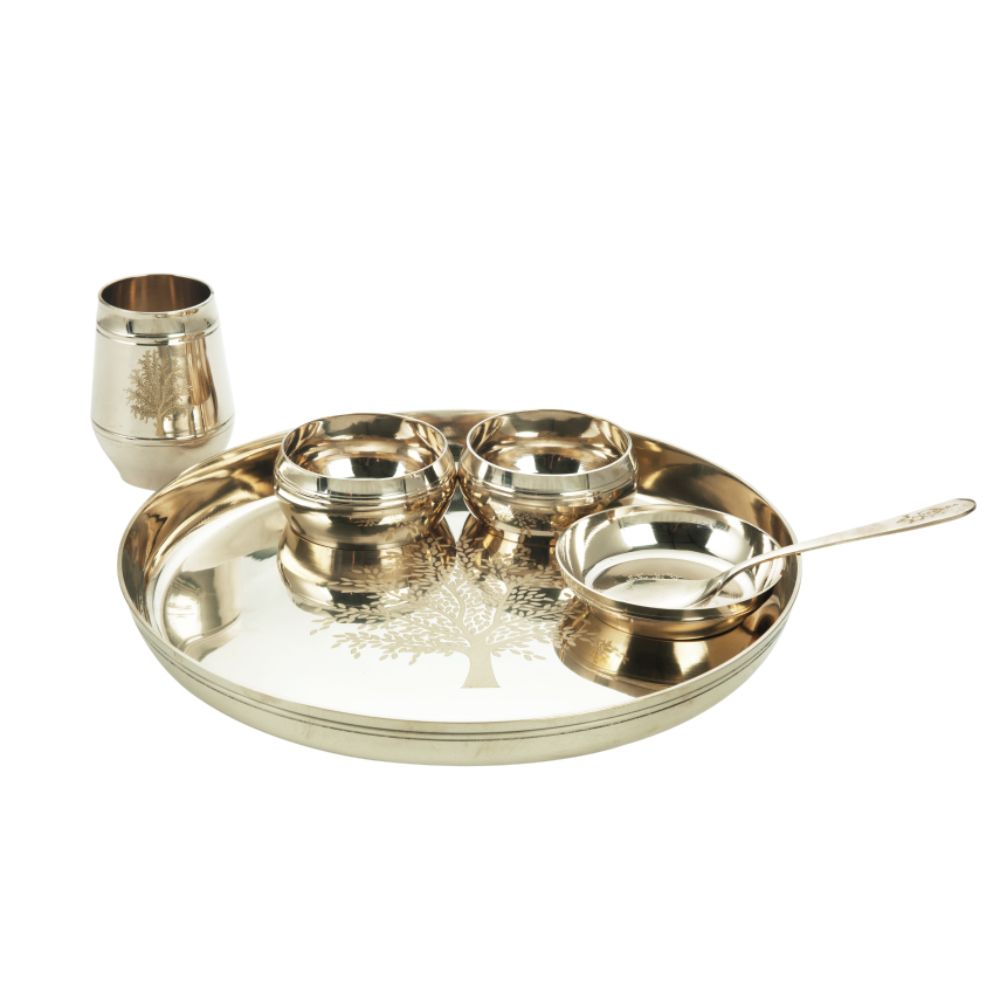 Indian Royal Bronze Dinner Set Thali Set Pack of good 6 PCs Dinner Thali Set ,1 Dinner Plate 2 Bowl 1 Rice Plate 1 Glass & 1 Spoon