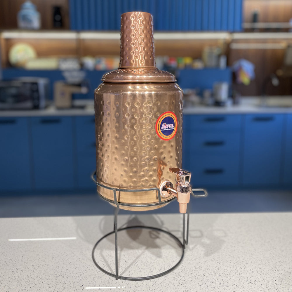 Softel Copper Matka with Dispenser (Matka Pot) - 100% Pure Copper (5 Liters) | Copper Matka + Copper Glass | Set of 2 Pcs