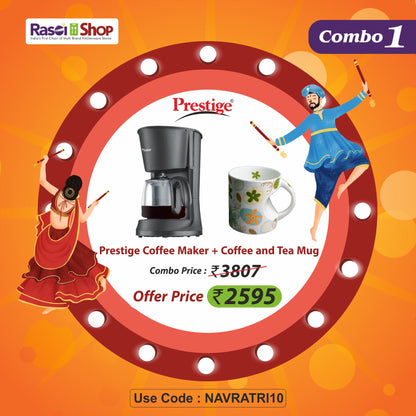 NAVRATRI COMBO #1 - Prestige Coffee Maker + Oasis Coffee Mug Flair Set of 6