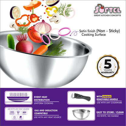Softel Triply Stainless Steel Tasla with Removable Handle - 4