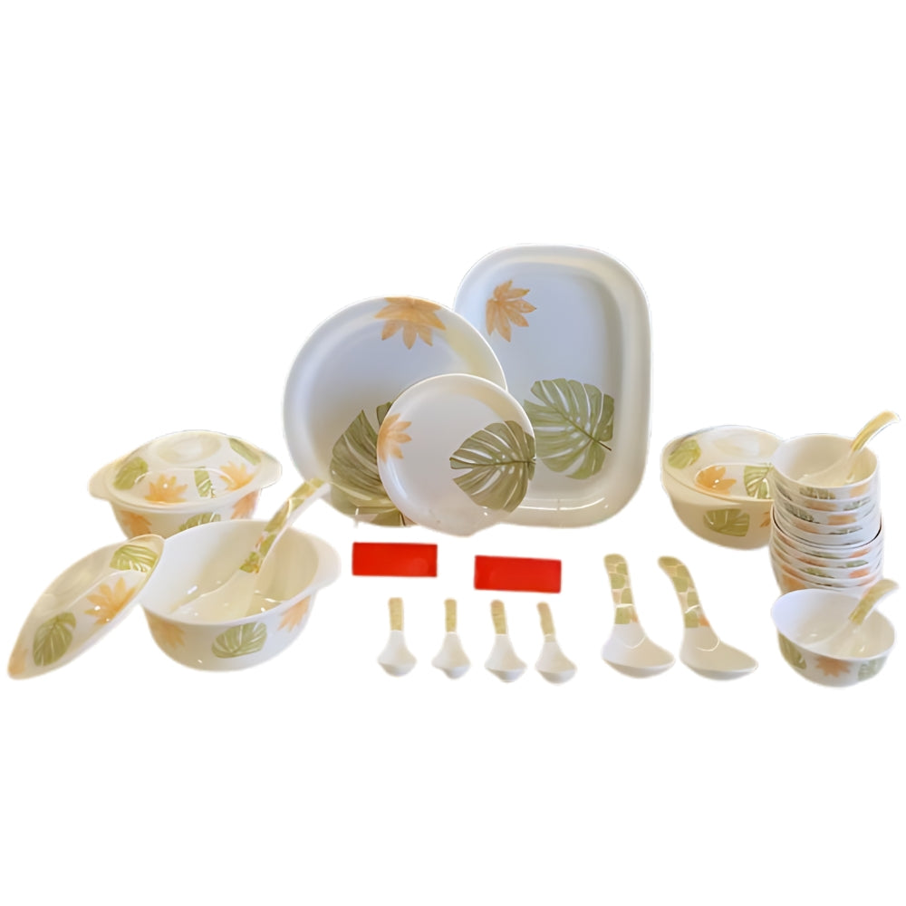 Terraware Melamine Daisy Marfil Round Dinner Set | Set of 40 Pcs