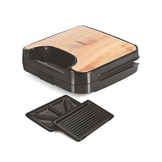 Milton HSM002 2-In-1 Grill Sandwich Maker | 850 Watts | Black & Wooden