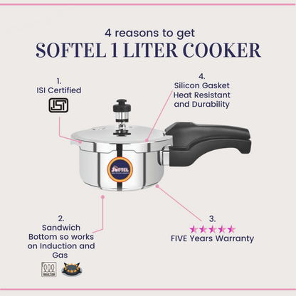 NAVRATRI COMBO #7 - Softel Stainless Steel 1 Ltr Pressure Cooker  + Softel Stainless Steel Small Multi Kadai