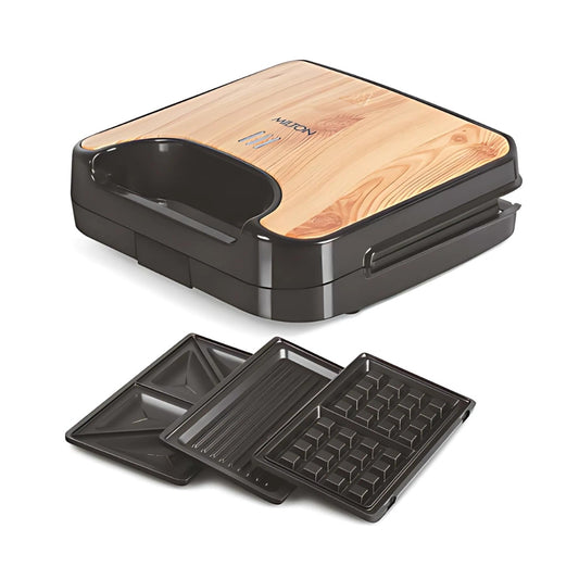 Milton HSM003 3-In-1 Grill Sandwich Maker | 850 Watts | Black & Wooden