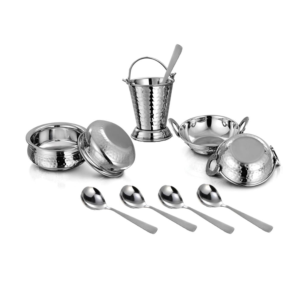 DeStellar Khana Khazana Hammered Stainless Steel Serving Sets - 1