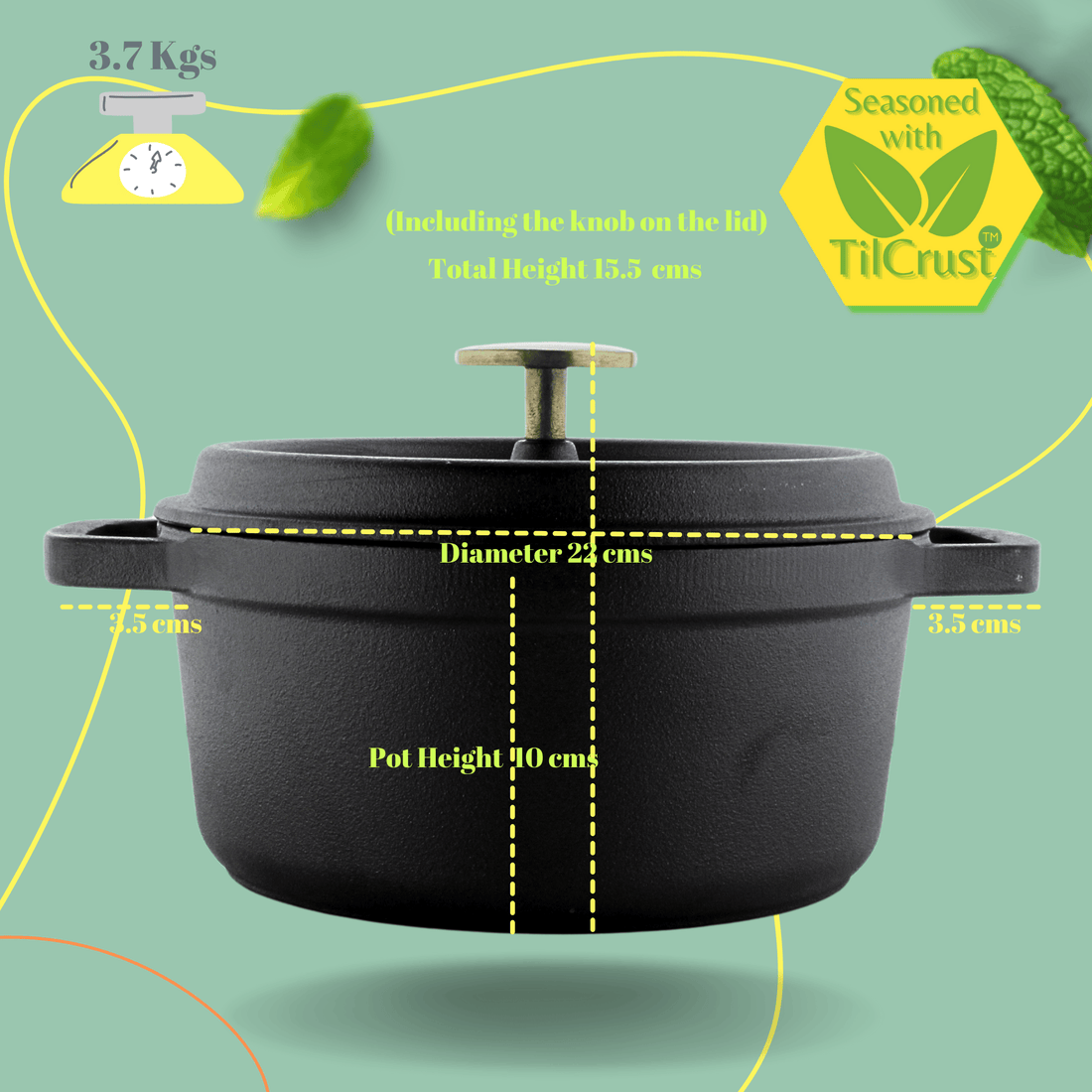 Trilonium Pre-Seasoned Cast Iron Dutch Oven Pot, Casserole, Biryani Pot, Cooking Pot with Lid | Gas & Induction Compatible | Black  -2