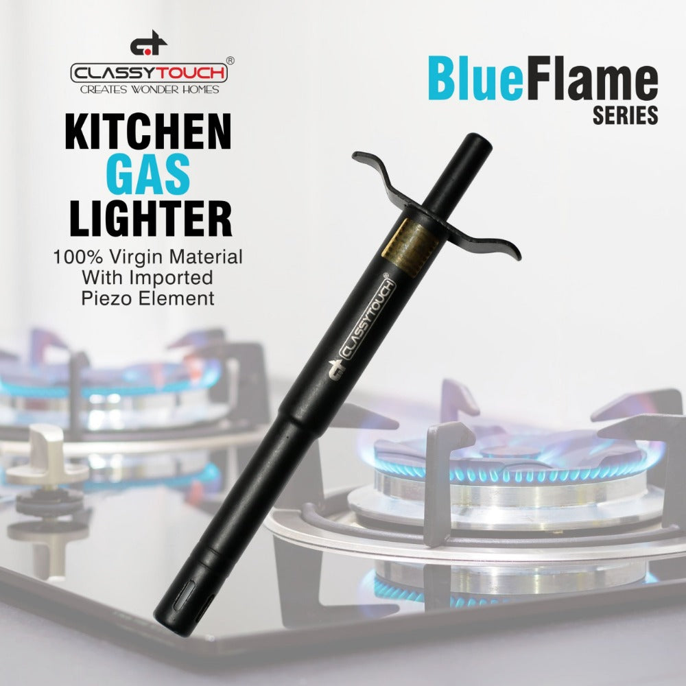Classy Touch Blue Flame Slim Black Gas Lighter - CT - 1168 - 2