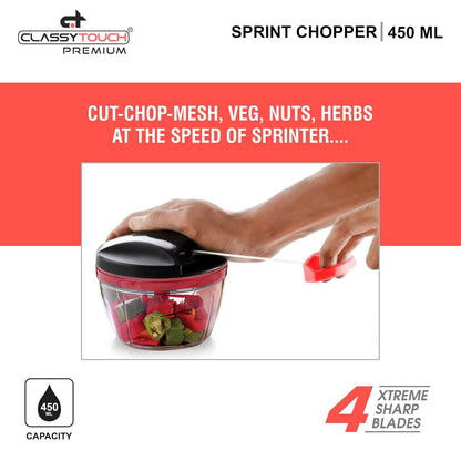 Classy Touch Manual Food Chopper | Red & Black