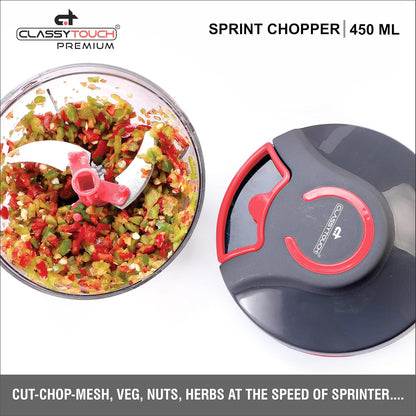 Classy Touch Manual Food Chopper | Red & Black