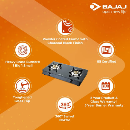 Bajaj GP6 2 Burner Glass Top Gas Stove - 2BRGP6 - 5