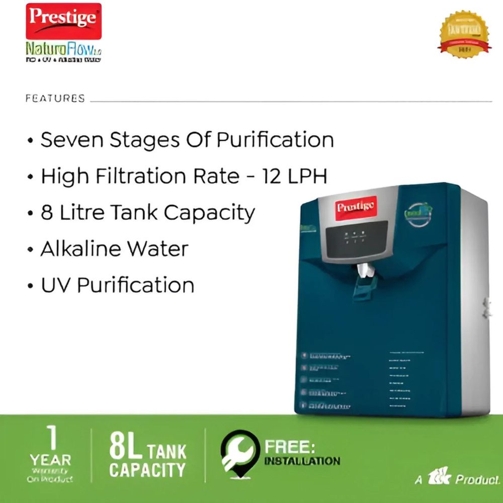 Prestige Naturoflow 2.0 8 L RO + UV Water Purifier | Blue