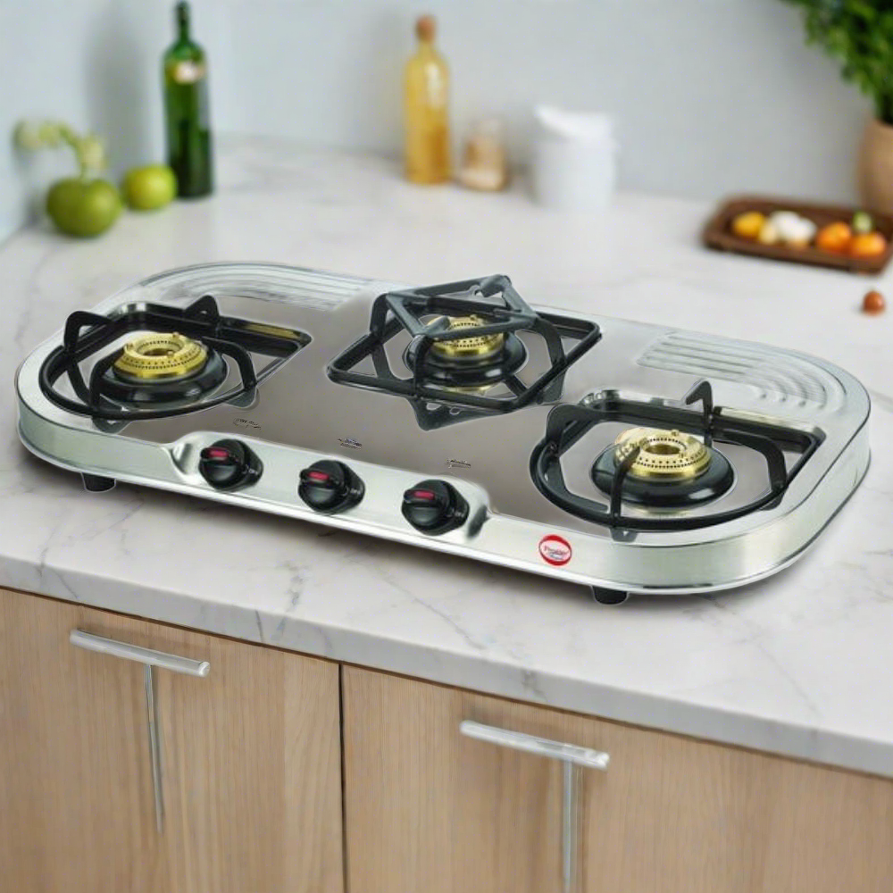 Prestige Stainless Steel DGS 03 Royale 3 Burner Gas Table | Silver