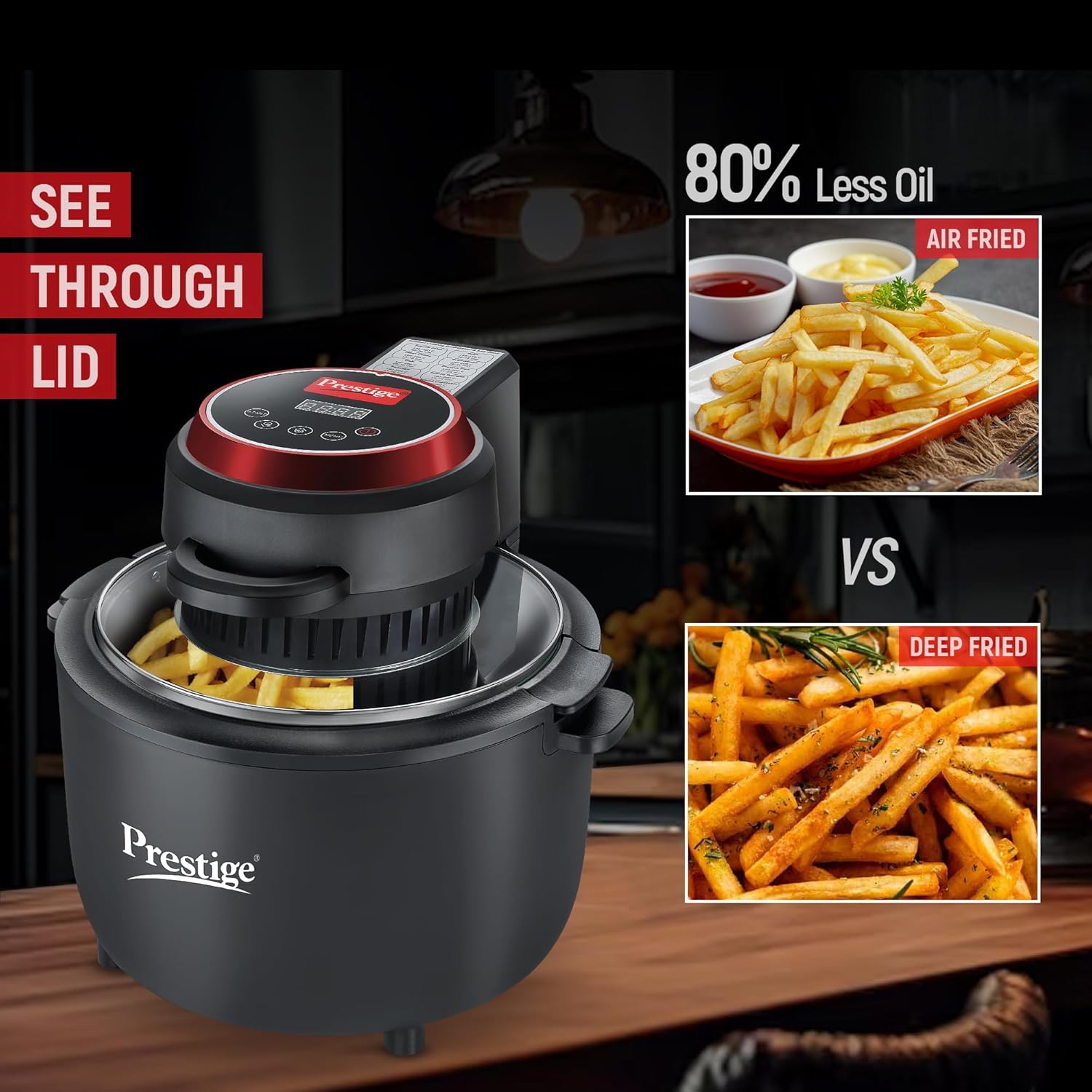 Prestige Multi-Chef All in One Air Fryer | 80% less Oil Consumption | 6.5L Capacity | 1200 Watts Power | Black