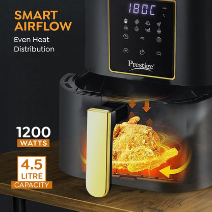 Prestige Nutrifry Electric Digital Air Fryer | 80% less Oil Consumption | 4.5L Capacity | 1200 Watts Power