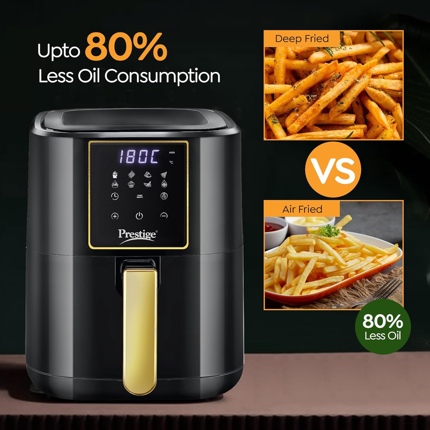 Prestige Nutrifry Electric Digital Air Fryer | 80% less Oil Consumption | 4.5L Capacity | 1200 Watts Power