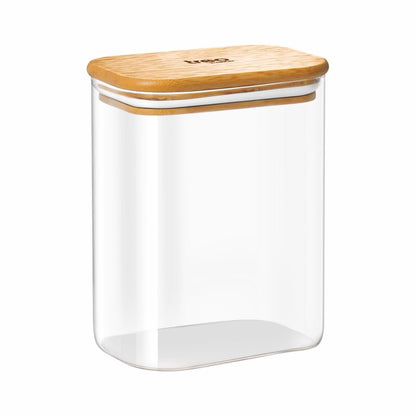 Treo Borosilicate Recto Storage Glass Jar with Wooden Lid | Transparent | 1 Pc