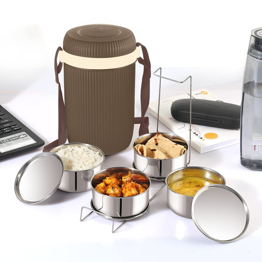 Cello Wow Insulated Lunch Box with Stainless Steel Container | 3 Or 4 Container | Office and School Tiffin from RasoiShop