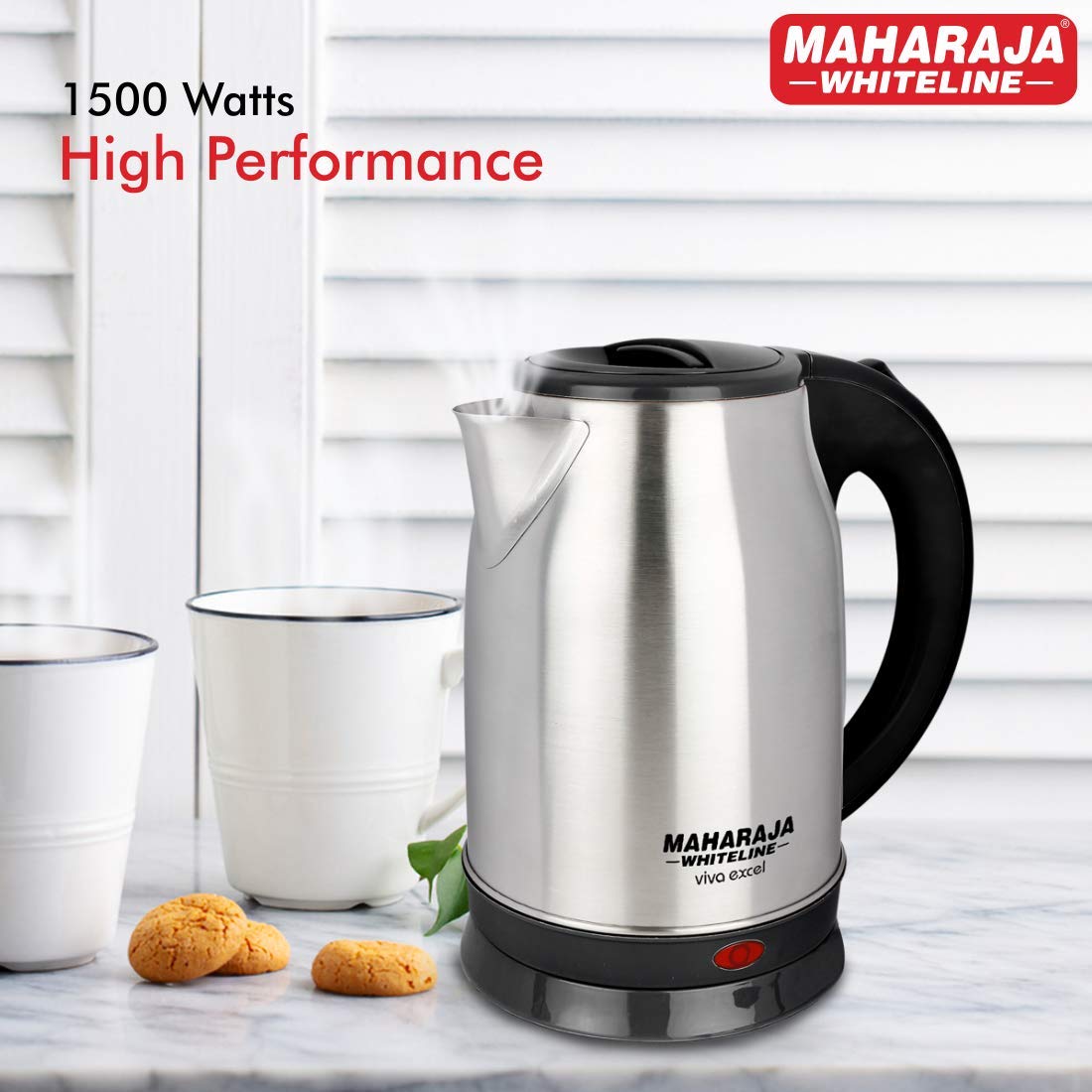 Maharaja Whiteline Viva Excel 1.8 Litre 1500 Watts Electric Kettle with Bis Plug | Silver & Black | 1 Pc