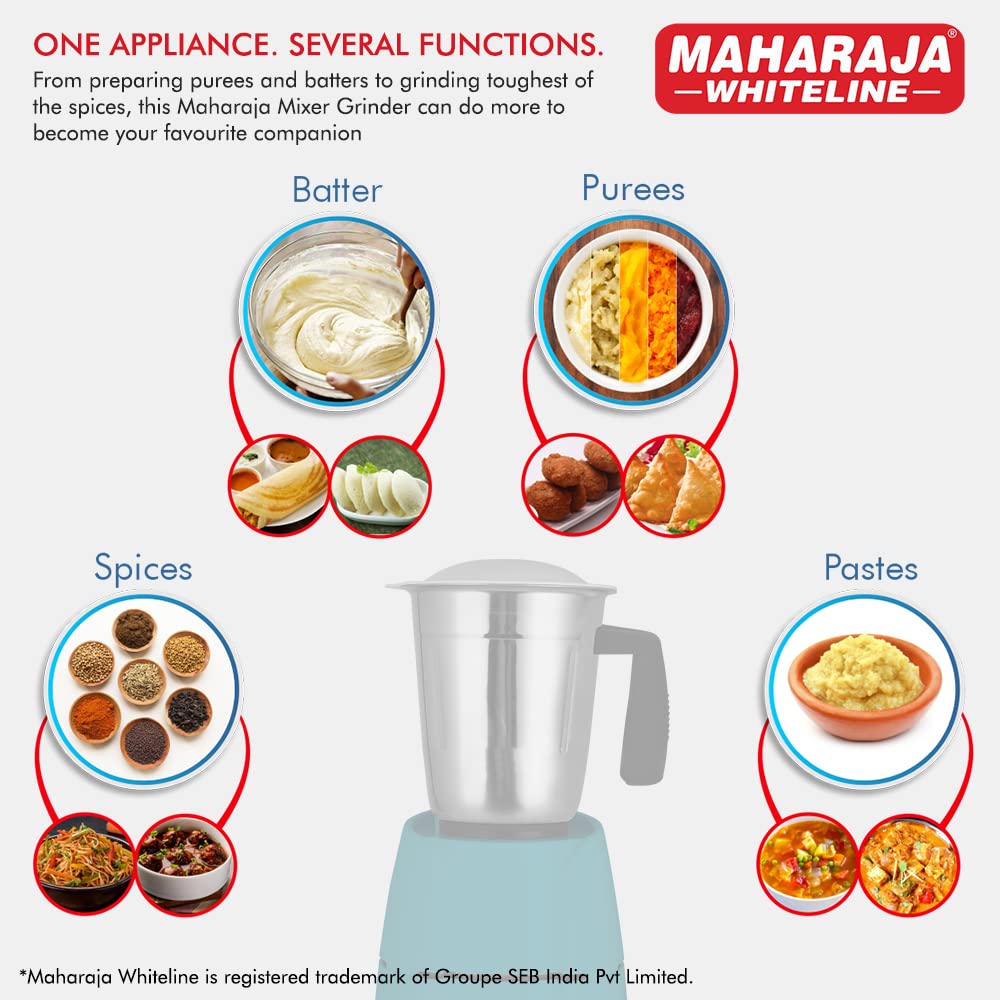 Maharaja Whiteline Superio DLX 750 Watts Mixer Grinder with 3 Jars | Black & Blue