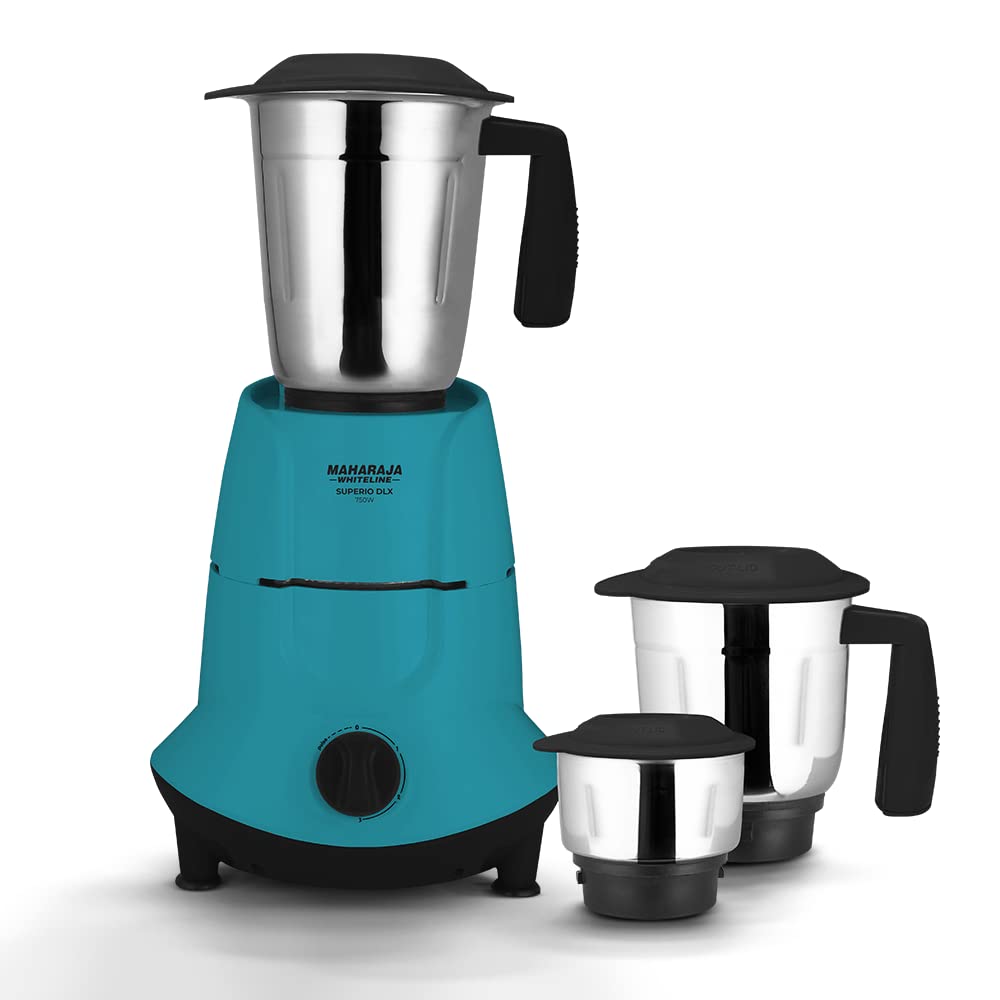 Maharaja Whiteline Superio DLX 750 Watts Mixer Grinder with 3 Jars | Black & Blue