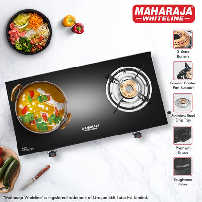 Maharaja Whiteline Belenus Neo 2 Burner  Glass Top Gas Stove | Black