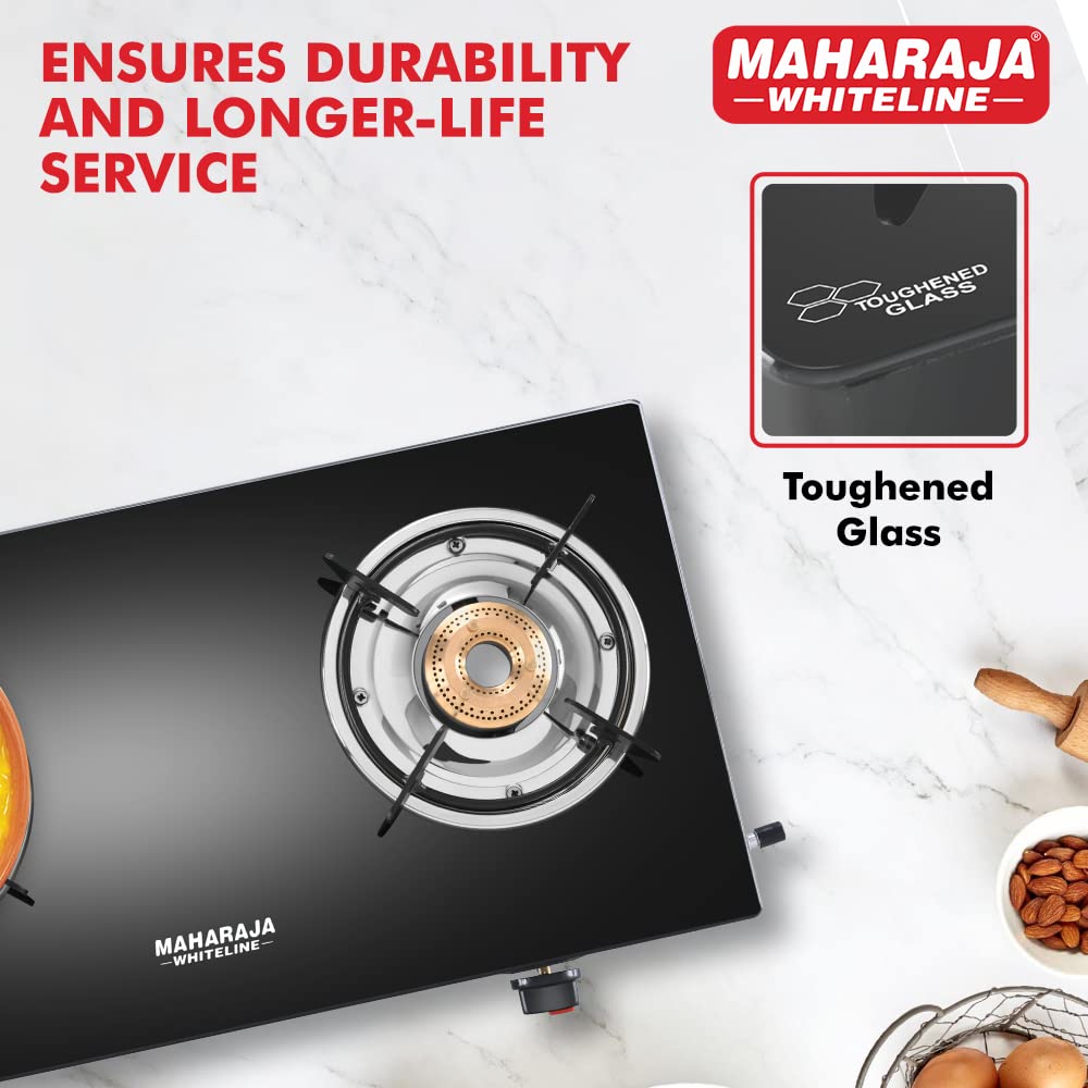 Maharaja Whiteline Belenus Neo 2 Burner  Glass Top Gas Stove | Black