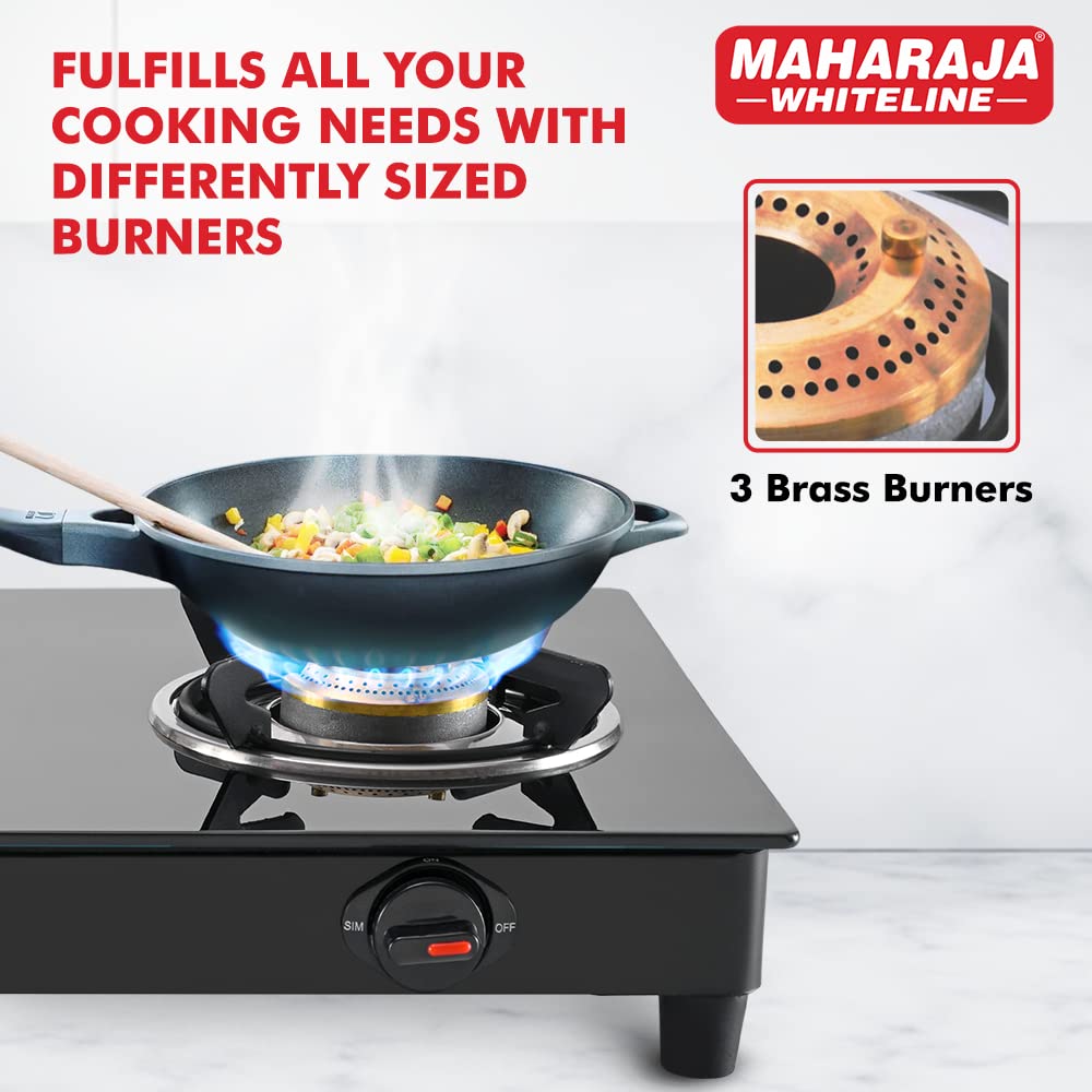 Maharaja Whiteline Belenus Neo 3 Burner Glass Top Gas Stove | Black