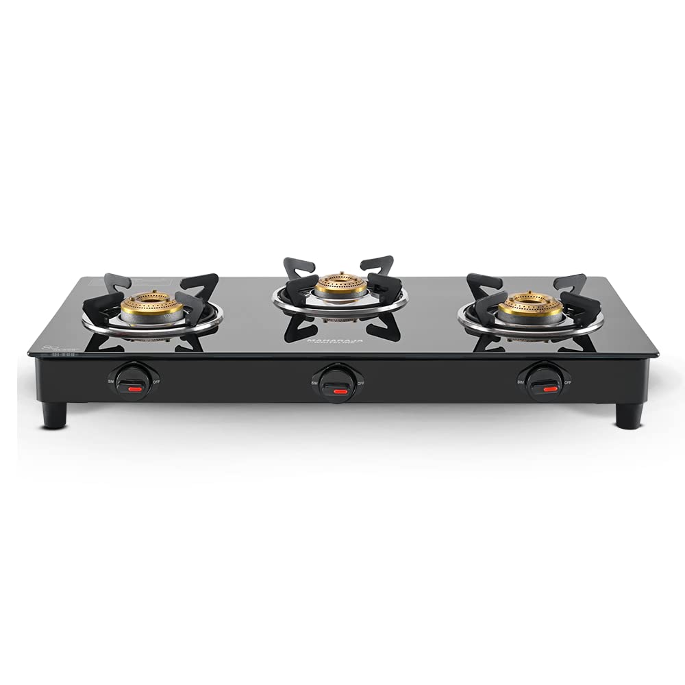 Maharaja Whiteline Belenus Neo 3 Burner Glass Top Gas Stove | Black