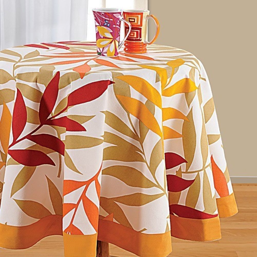 Swayam Autumn Leaves Printed Round Table Cover - 5904 - 3