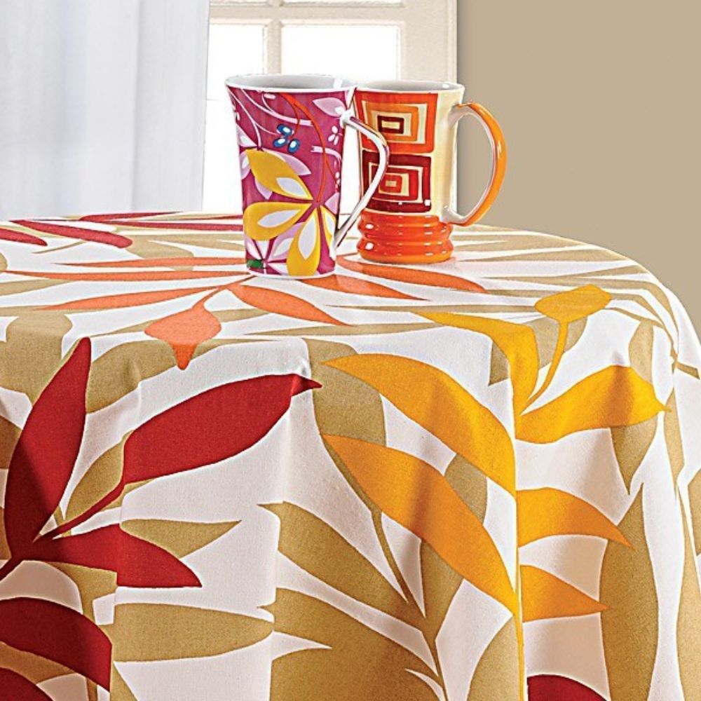 Swayam Autumn Leaves Printed Round Table Cover - 5904 - 1