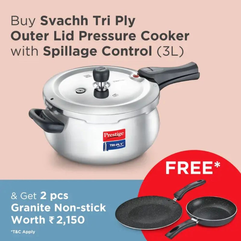 Prestige Svachh Tri - Ply Handi Outer Lid 3 Liter Pressure Cooker with
