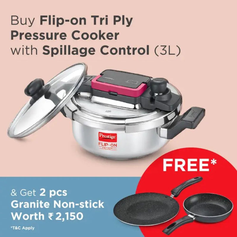 Prestige FLIP ON Tri Ply SS 3 Liter Pressure Cooker with Glass Lid w