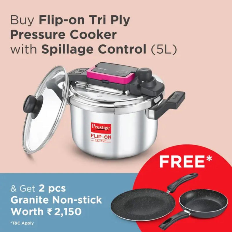 Prestige FLIP-ON Tri - Ply SS 5 Liter Pressure Cooker with Glass Lid w