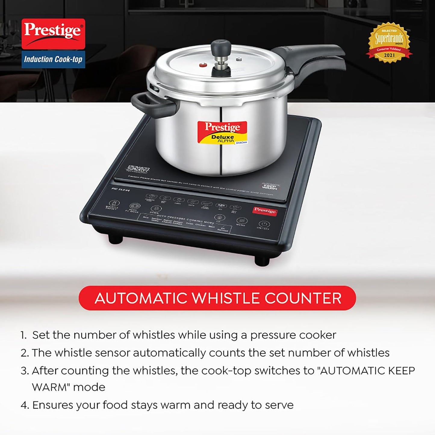 Prestige Induction Cooktop PIC 31.0 V4 2000 Watt | Automatic Whistle Counter | Power Saving Technology