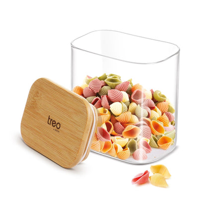 Treo Borosilicate Recto Storage Glass Jar with Wooden Lid | Transparent | 1 Pc