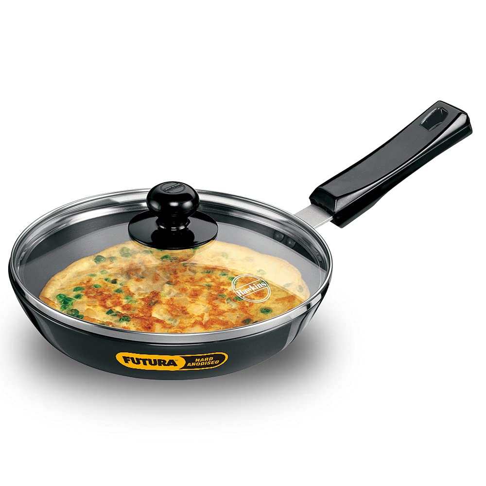 Hawkins Futura Hard Anodised 22 cm Frying Pan with Glass Lid - 1