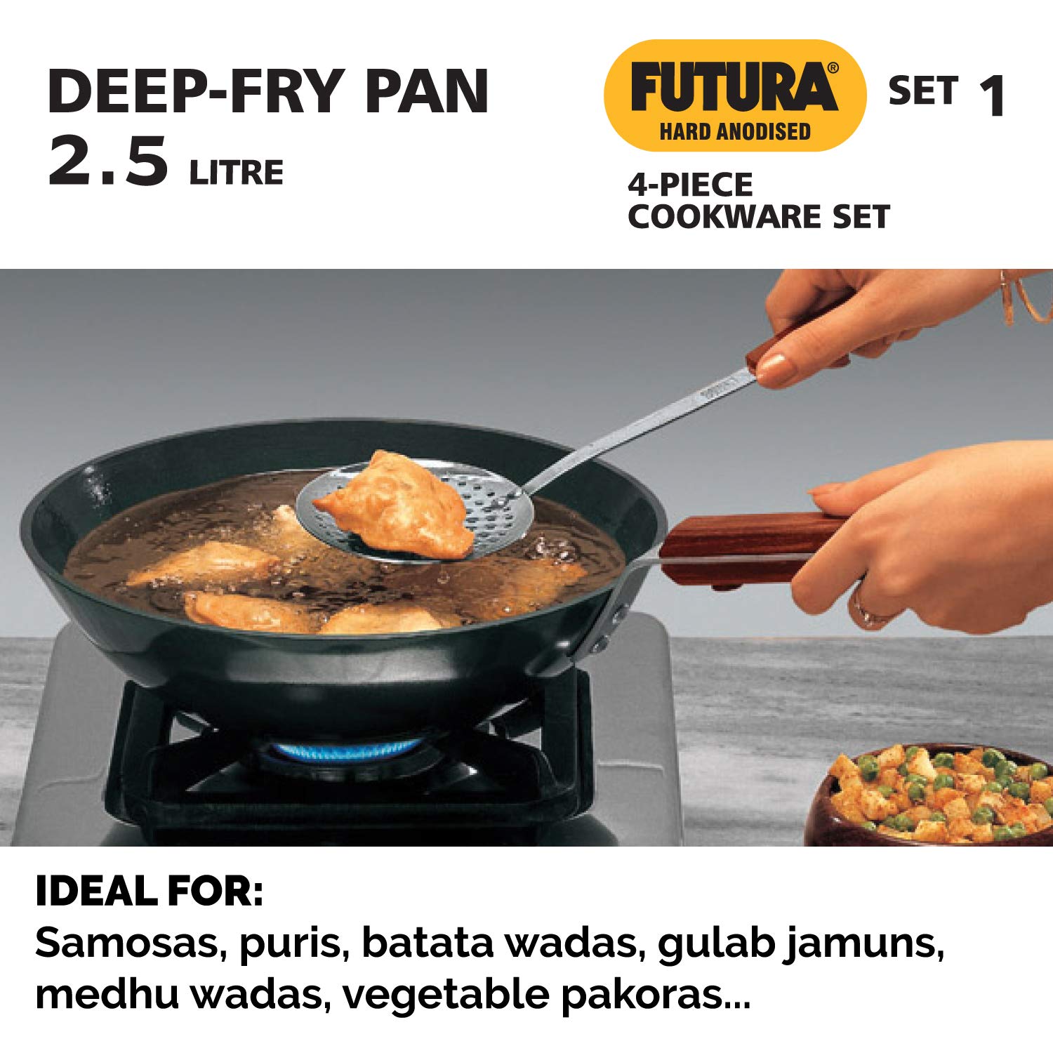 Hawkins Futura Hard Anodised Cookware Set | Black | Set of 4 Pcs