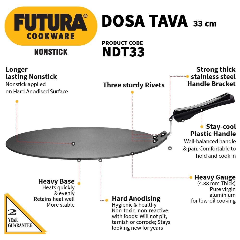 Hawkins Futura Hard Anodised Aluminium Nonstick 33 cm Dosa Tava - 3