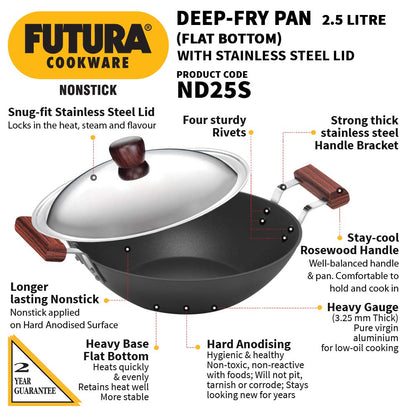 Hawkins Futura Nonstick 2.5 Litre Deep-Fry Pan Kadhai - 2