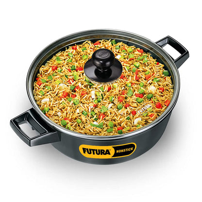 Hawkins Futura Non-Stick Cook N Serve Bowl with Glass Lid, 3 litres