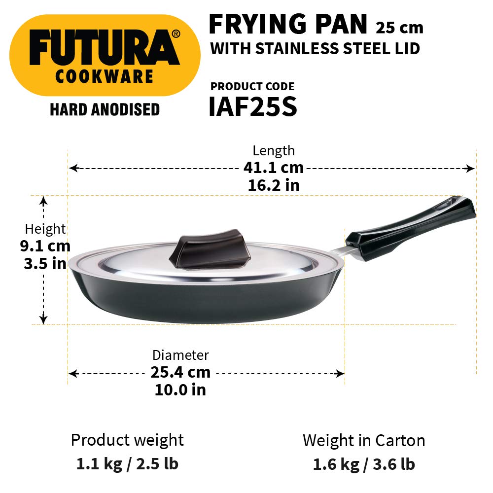 Hawkins Futura Hard Anodised Fry Pan with Stainless Steel Lid | Gas & Induction Compatible | Black