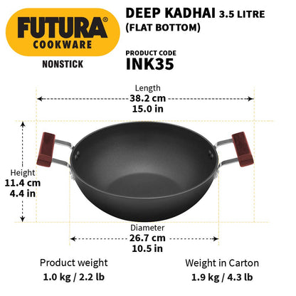 Hawkins Futura Non Stick 3.5 Litre Deep Kadhai - 3