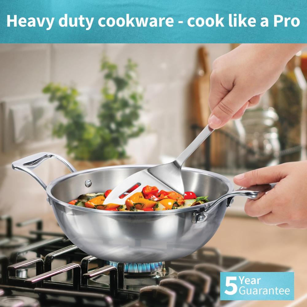 Hawkins Tri-Ply Stainless Steel Deep Fry Pan With Stainless Steel Lid | Gas & Induction Compatible | Silver - 2