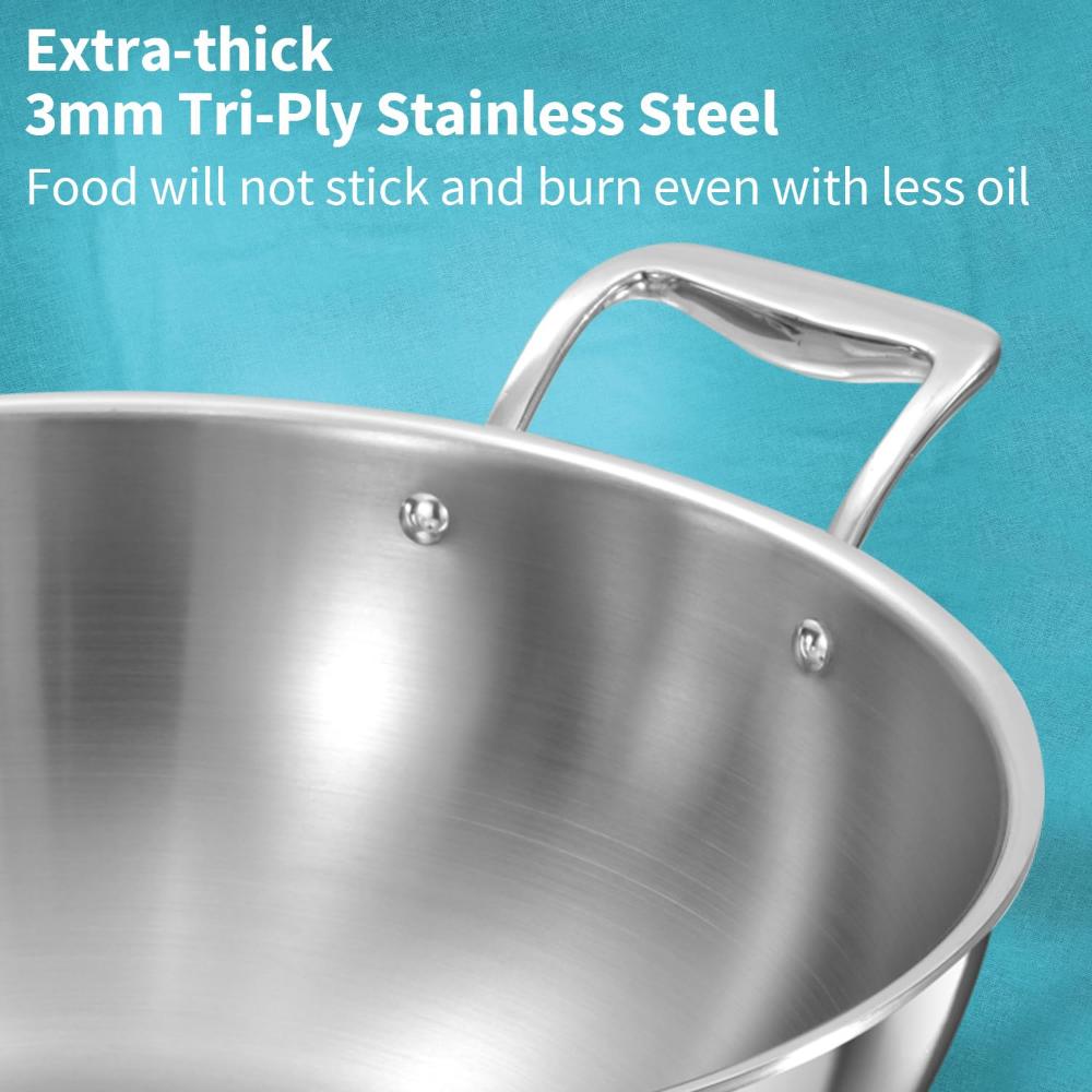 Hawkins Tri-Ply Stainless Steel Deep Fry Pan With Stainless Steel Lid | Gas & Induction Compatible | Silver - 4