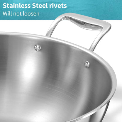 Hawkins Tri-Ply Stainless Steel Deep Fry Pan With Stainless Steel Lid | Gas & Induction Compatible | Silver - 7