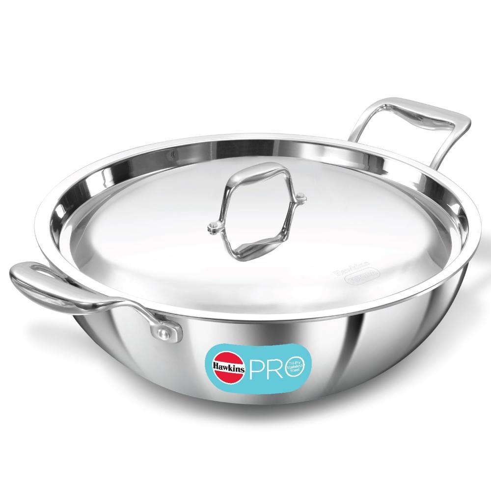 Hawkins Tri-Ply Stainless Steel Deep Fry Pan With Stainless Steel Lid | Gas & Induction Compatible | Silver - 1