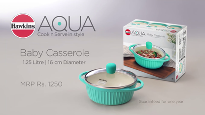 Hawkins Futura Aqua 1250 ML Ceramic Baby Casserole with Glass Lid | Gas & Induction Compatible | Ivory | 1 Pc