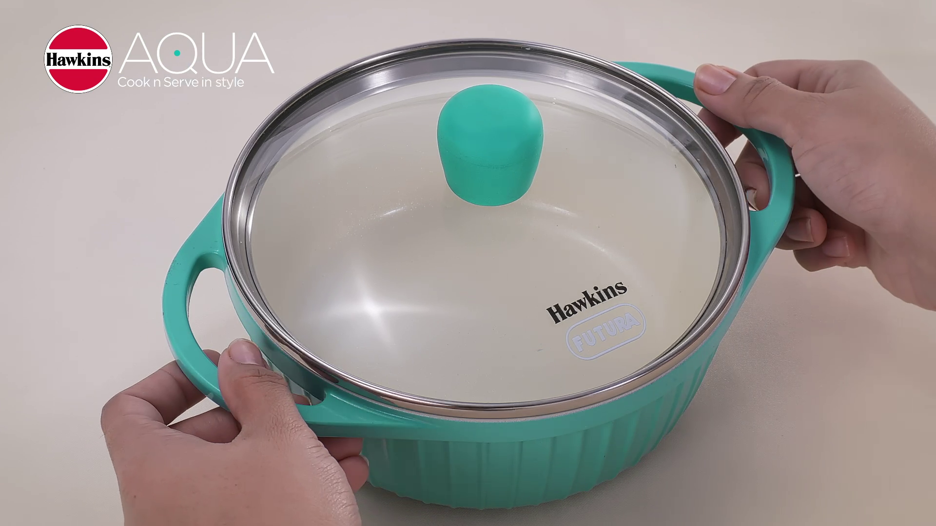 Hawkins Futura Aqua 1250 ML Ceramic Baby Casserole with Glass Lid | Gas & Induction Compatible | Ivory | 1 Pc